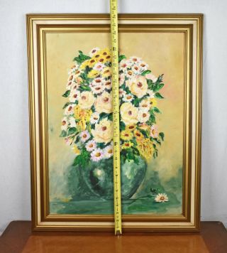 Vintage Framed Oil Painting on Wood Flowers in Vase signed Marcy 18x24 4