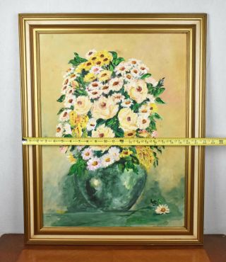 Vintage Framed Oil Painting on Wood Flowers in Vase signed Marcy 18x24 5