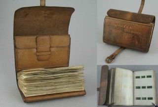 Antique Hardy Leather Fly Fishing Wallet 20 Vellum,  Felt,  & Tape Leaves C1909