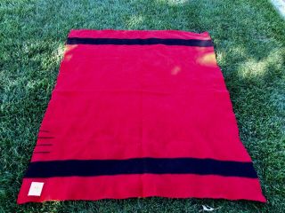 Vintage Early 1950s Hudson Bay Blanket 3.  5 Point Red/black Wool England