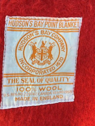 Vintage Early 1950s Hudson Bay Blanket 3.  5 Point Red/Black Wool England 2