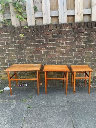 DYRLUND DENMARK - VINTAGE C20th DESIGNER WOOD NEST OF OCCASIONAL TABLES 2