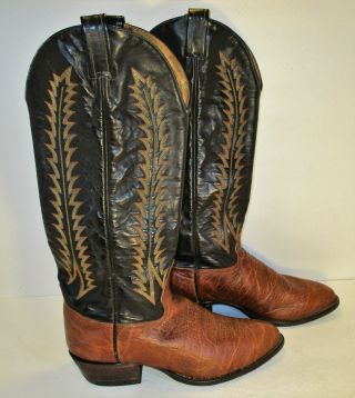 Rare Vtg.  Tony Lama Exotic Skin 17 " Tall Brown Buckaroo Cowboy Boots - Sz 9d