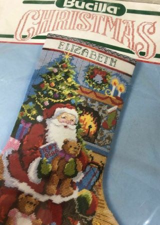 Vintage Bucilla Christmas Needlepoint 18 " Stocking Kit 60702 " Santa 