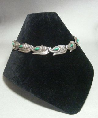 Stunning Vintage Sterling Silver Choker Necklace Set W/ Green Stones Mexican?