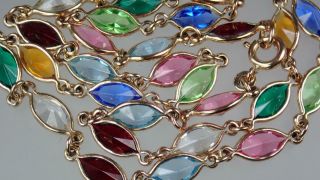 Glorious Antique Victorian 12K Rose Gold Bezel Set Multi Color Paste Necklace 2