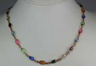 Glorious Antique Victorian 12K Rose Gold Bezel Set Multi Color Paste Necklace 6