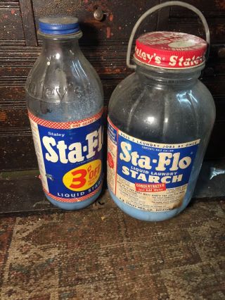 Vintage Laundry Starch Glass Jar Paper Label Sta - Flo 1920s Rare Advertising