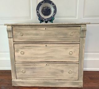 Antique/vintage Shabby Chic Style Dresser Painted Marble Top W/three Drawers