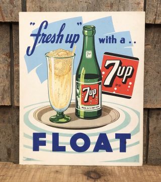 Rare Vintage 40’s 7up “fresh Up” Ice Cream Float Easel Sign Store Display