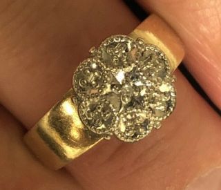 Two Estate Rings.  10k And 14 K Diamond Cluster Rings Antique