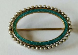 Antique Victorian 14k Gold Seed Pearl Enamel Pin Brooch