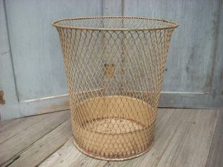 Vintage Industrial Wire Mesh Paper Waste Basket Trash Can Nemco Factory Office
