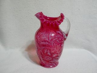 Vintage Fenton Daisy And Fern Cranberry Opalescent Water Pitcher