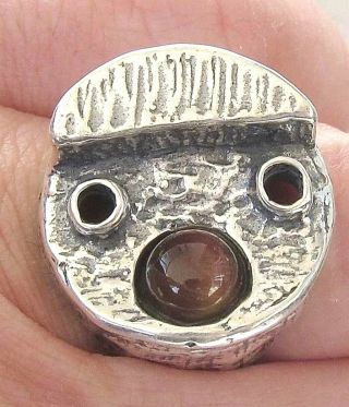 Vintage Modernist Tiger’s Eye Silver Sterling Face Ring Size: 9 Hazorfim Israel