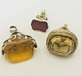 3 X Antique Victorian Watch Fob Pendant Gold Cased Handmade Rare Collectable