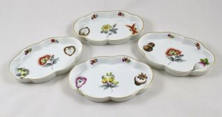 Vintage Herend Porcelain Market Garden Fr Small Scalloped Oval Dishes X 4 1st