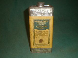 Vintage Mccormick Deering Primrose Cream Separator Oil Can W/ Paper Label Ih Co.