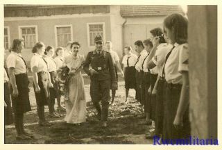 Rare: Luftwaffe Soldier W/ Bride Passing Lined German Uniformed Bdm Girls