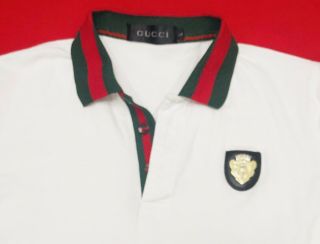 Vtg Rare Gucci Polo Shirt Sz L Red Green Collar/buttons White Pique Italy