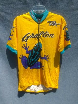 Vtg Nwot Toga Grafton Cycling Jersey 90s Sz Xl Runs Small Frogs All Over Gold