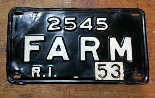1952 53 Rhode Island Farm License Plate White Black Vntg Farm Truck