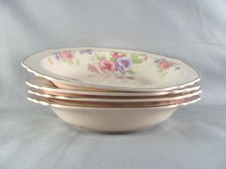 4 Limoges The Pansey Peach Glo Cereal Bowls,  7 - 3/4 ",  Soup,  Peche,  Pansy,  Vtg