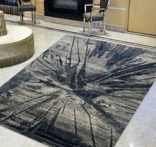 Navy/gray Splash Abstract Explosion Pattern Distressed - Modern Vintage Area Rug