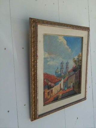 Vintage Maya Taxco City Oil on Canvas Painting old church mexico southwest 3