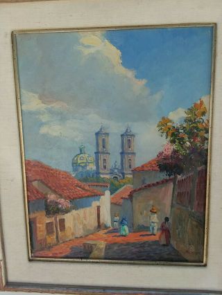 Vintage Maya Taxco City Oil on Canvas Painting old church mexico southwest 5
