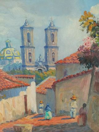 Vintage Maya Taxco City Oil on Canvas Painting old church mexico southwest 7