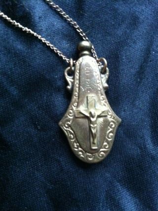 Vintage Art Deco Brass Holy Water Vial Necklace
