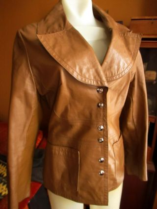 11/12 Medium True Boho Vtg 70s Canadian Chrome Snap Shiny Leather Jacket