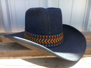 Vtg Resistol Stagecoach Hat Cowboy Blue Jean Ethnic Bohemian Embroidery 7 1/4