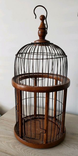 Vintage Wood And Metal Wire Domed Decorative Bird Cage 18.  5 "