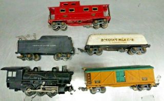 Vintage AMERICAN FLYER O Scale 0 - 6 - 0 Steam Locomotive & Tender w/ 3 Freight Cars 4