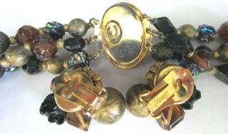 HATTIE CARNEGIE Rich Black & Golden Glass Beads & Crystal Necklace Earring Set 4