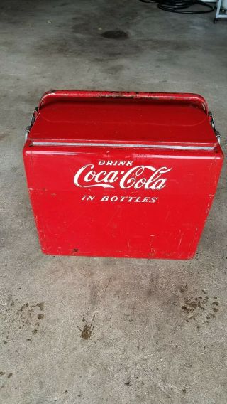 Antique Vintage 1940 - 1950s Coca - Cola Coke Red Metal Cooler Ice Chest Soda Pop
