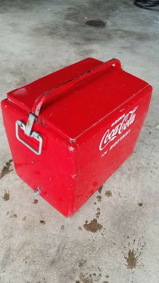 Antique Vintage 1940 - 1950s Coca - Cola Coke Red Metal Cooler Ice Chest Soda Pop 3
