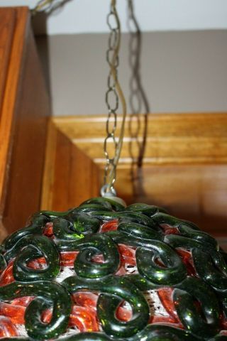 Vintage Mid - Century Modern Lucite Spaghetti Swag Light Lamp Hanging with Chain 3