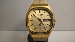 Citizen Crystron Cq Cal.  8620a 4 - 860586 Y Vintage Gold Tonneau Quartz Watch