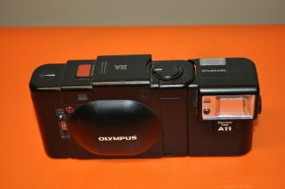 VINTAGE RARE Olympus XA 35mm compact rangefinder camera with A11 FLASH & CASE 2