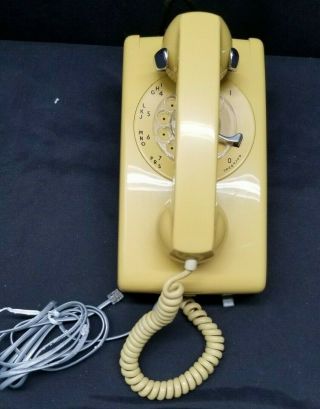 Vintage 1964 Western Electric 554 Yellow Rotary Phone Wall Mount Telephone Ph - 12