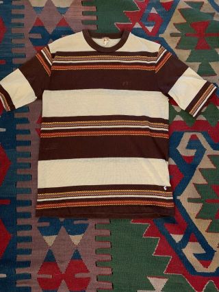 Vintage Hang Ten T - Shirt Yellow Brown Striped 70s 80s Rn 19221 50/50 Mens M
