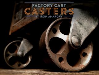 Vtg Industrial Caster Set,  Steel Metal Factory Cart Coffee Table Cast Iron Wheel