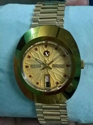 Vintage Rado Diastar Automatic Gold Plated Swiss Mens Wrist Watch Red Diamond 5