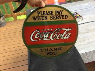 Rare 1920’s Coca Cola Sign Reverse Painting Please Pay When Served 11” Vintage 3