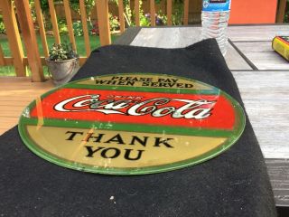 Rare 1920’s Coca Cola Sign Reverse Painting Please Pay When Served 11” Vintage 8