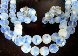 Hattie Carnegie Givre Ice Blue Glass Beaded Necklace Earring Set