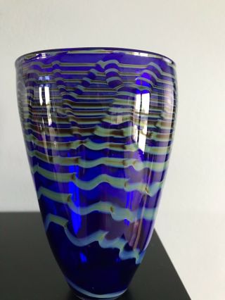 Artist Signed Vintage 1988 Cobalt Blue Hand Blown Studio Art Glass 7 " Tall Vase